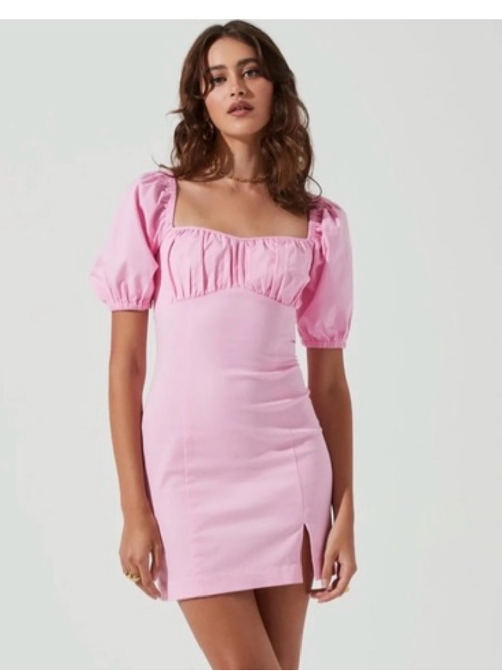 ASTR the label Pink Puff-Sleeve Square-Neck Mini Dress size medium slit